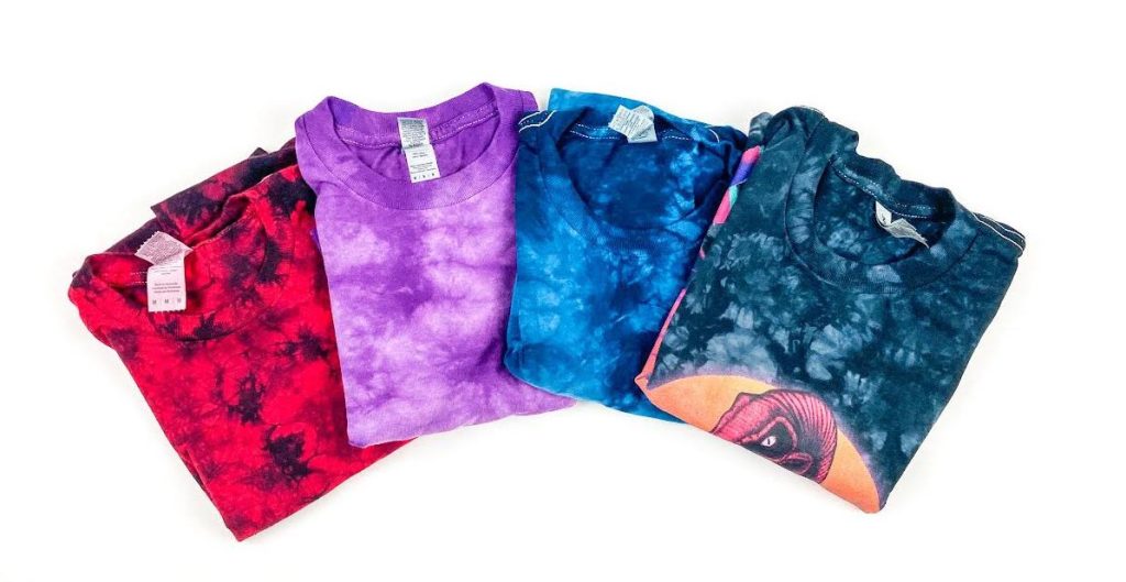 Dyenomite crystal tie dye t shirts with direct to garment printing example.