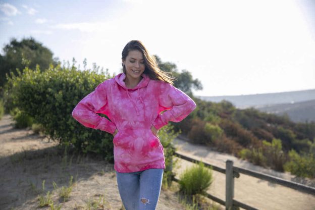 girl wearing pink hoodie