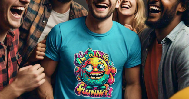 Person wearing a custom funny t-shirt, showcasing humor and creativity.