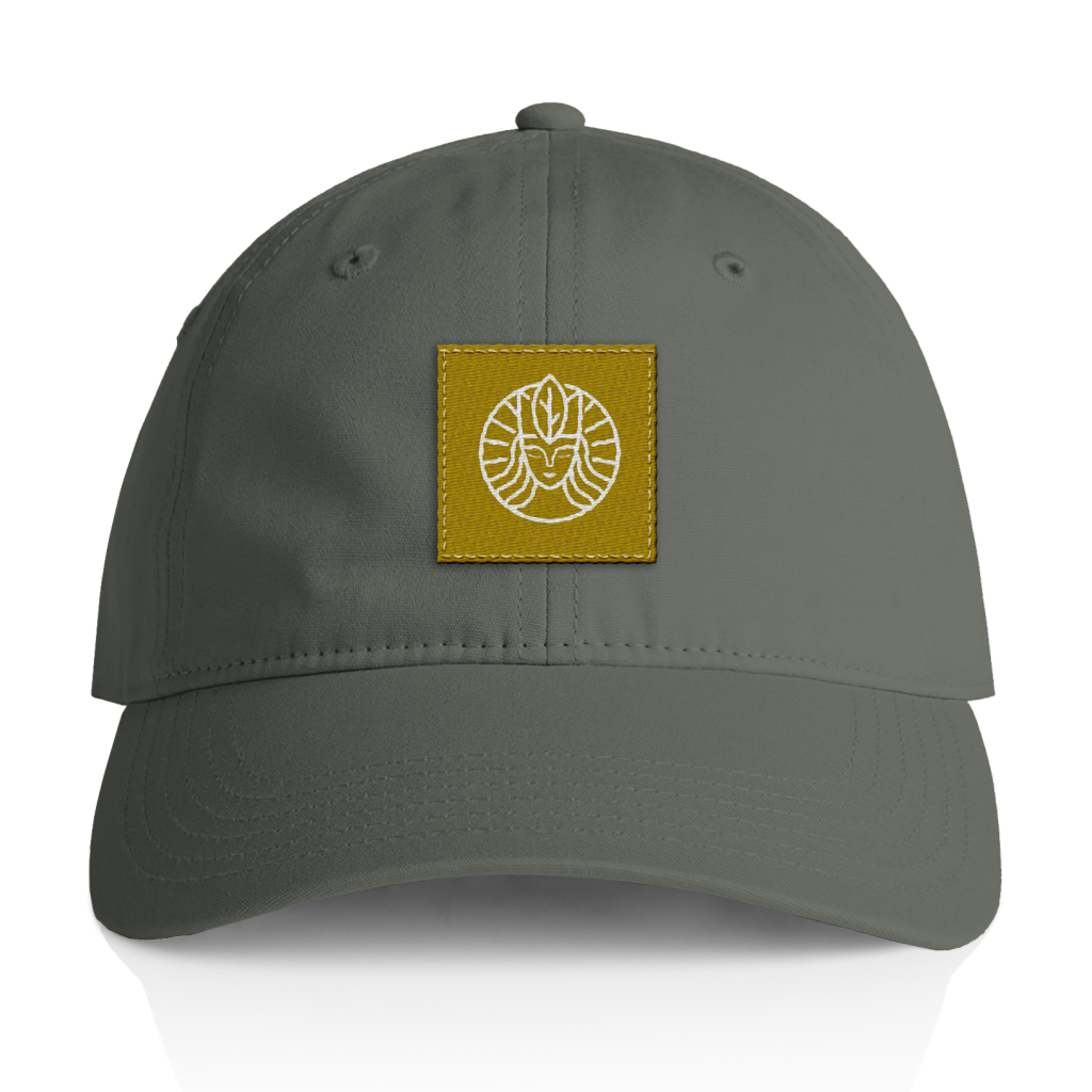 woven label placement on the front  of a cap for custom branding options
