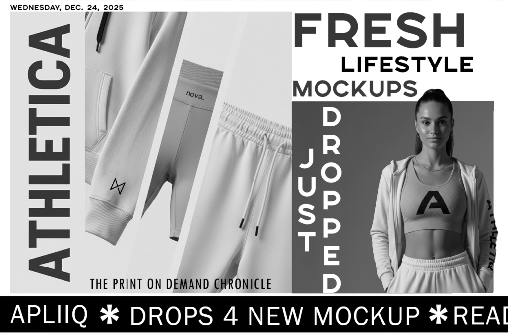 Apliiq lifestyle mockups showcasing four new print on demand products