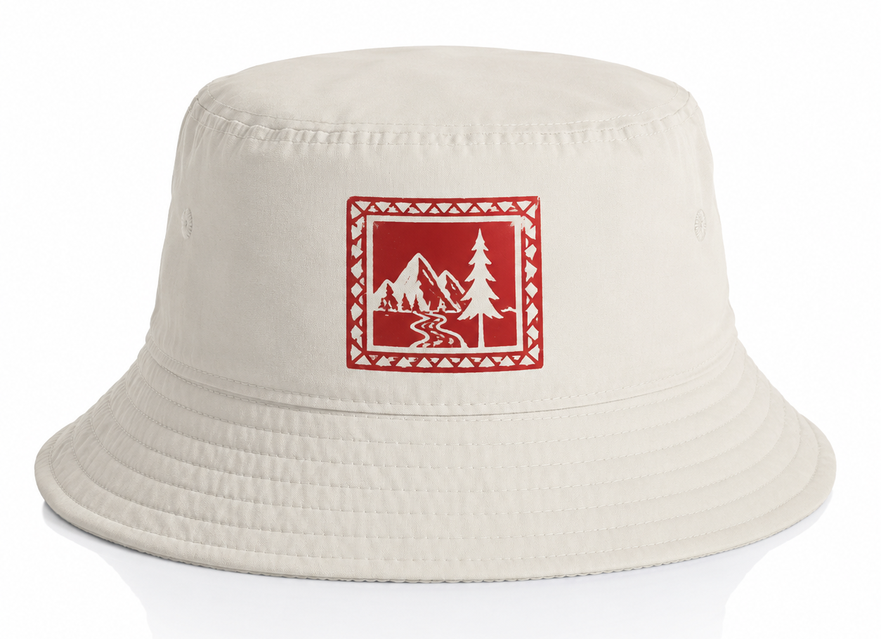 AS Colour Wide Brim Bucket Hat 1171 featuring a custom DTF print on the front in an Apliiq-generated mockup.