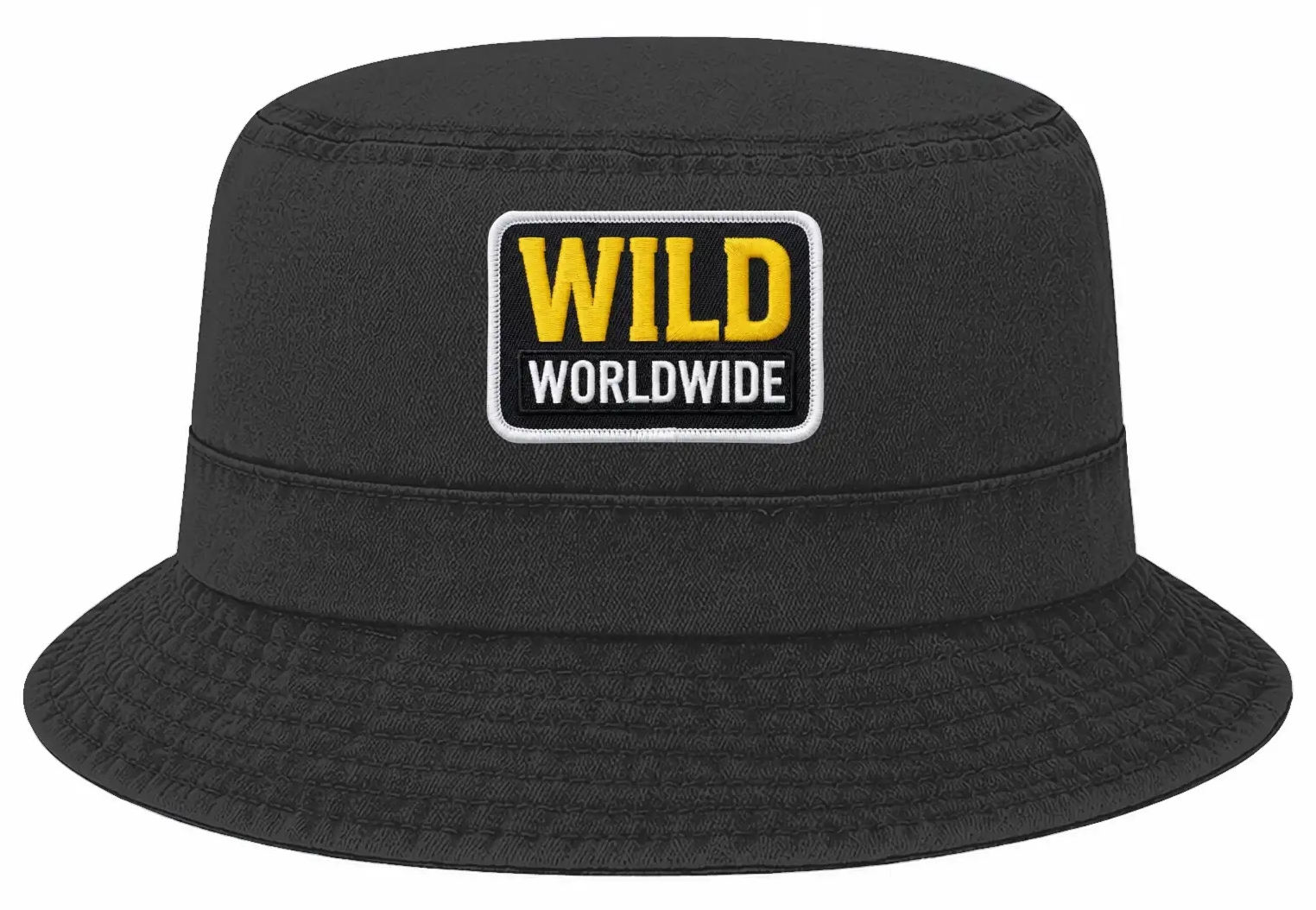 Pigment Dyed Twill Washed Bucket Hat 7801 featuring a custom embroidered patch on the front in an Apliiq-generated mockup.