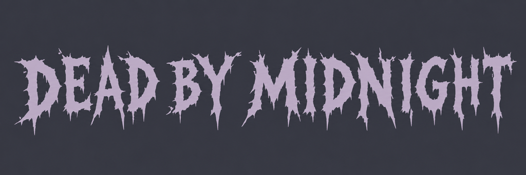 Custom Eater Halloween font graphic featuring “Dead by Midnight” in distressed horror lettering on a charcoal background.