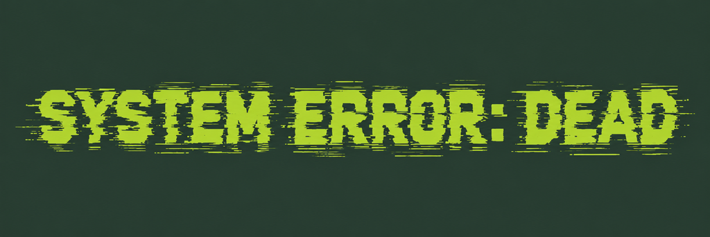 Custom Rubik Glitch Halloween font graphic featuring “System Error: Dead” in glitch-style lettering on a black background.